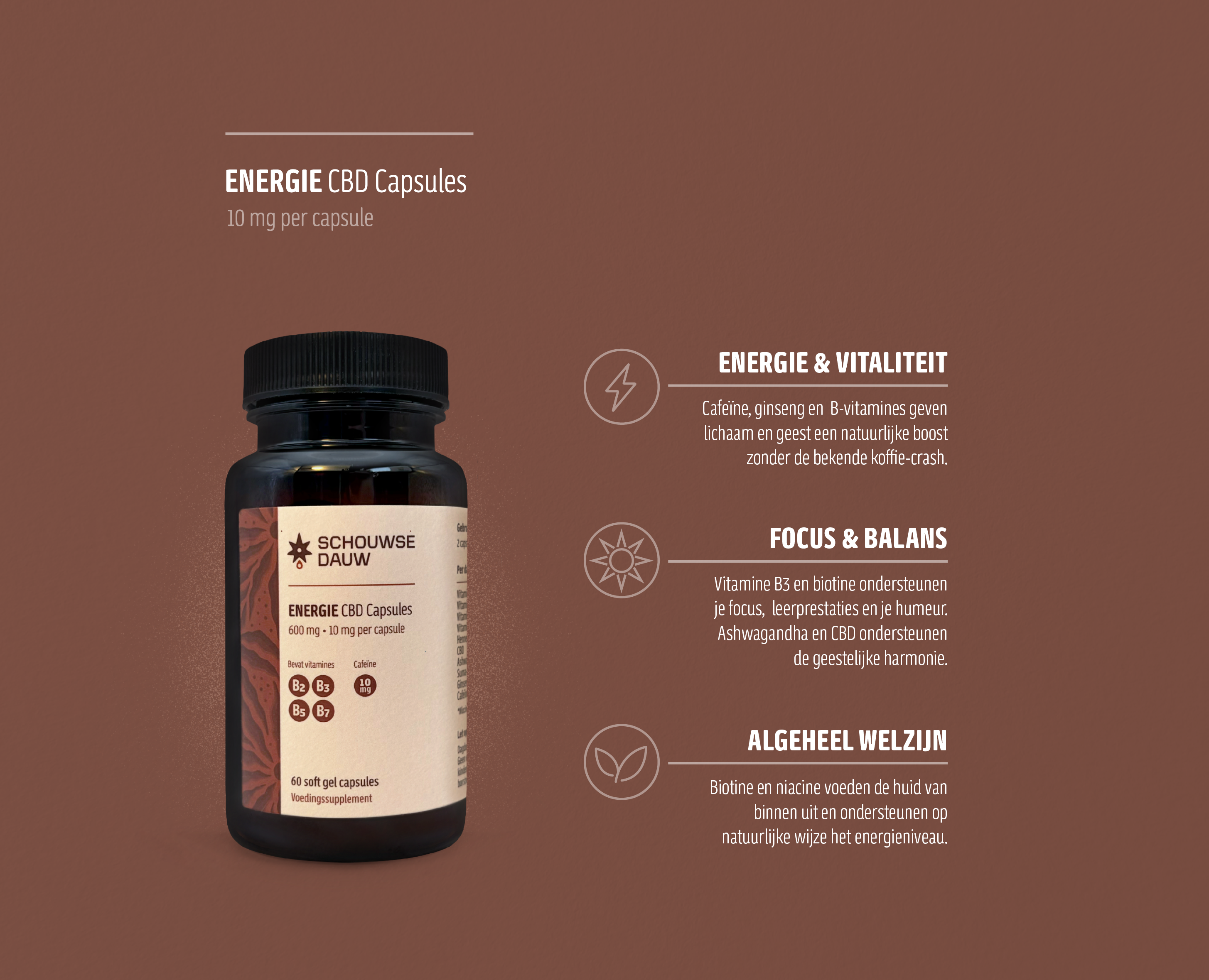 ENERGIE • CBD Capsules (10mg CBD per capsule) met Cafeïne en Vitamine B-complex | 60 Stuks