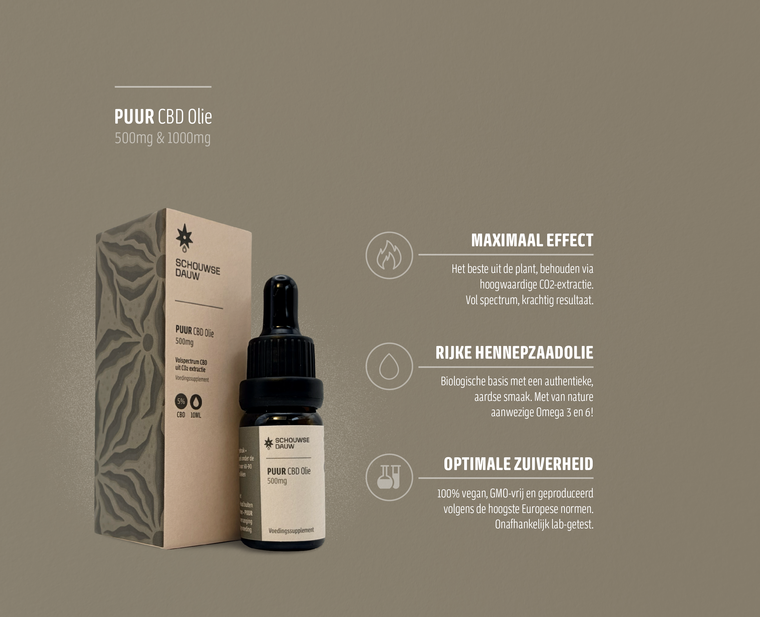 PUUR • CBD Olie 10% Volspectrum | Natuurlijke CO2 Extractie | Maximaal & Krachtig | 10ml | 1000 mg